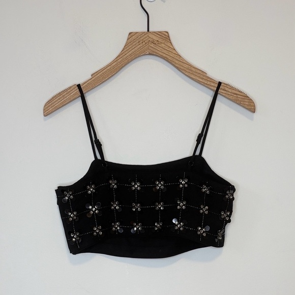 & Other Stories heavily embellished cami crop top in black , sz : 2 - Picture 6 of 10